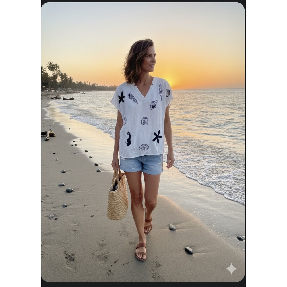 Solitaire‎ Anthropology Blouse Medium  Embroidery  Beach White NWT